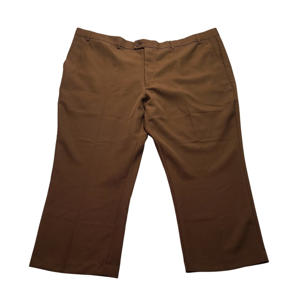 Haband ‎ Brown Slacks Flat Front Men's Polyester Trousers 48x27 Formal